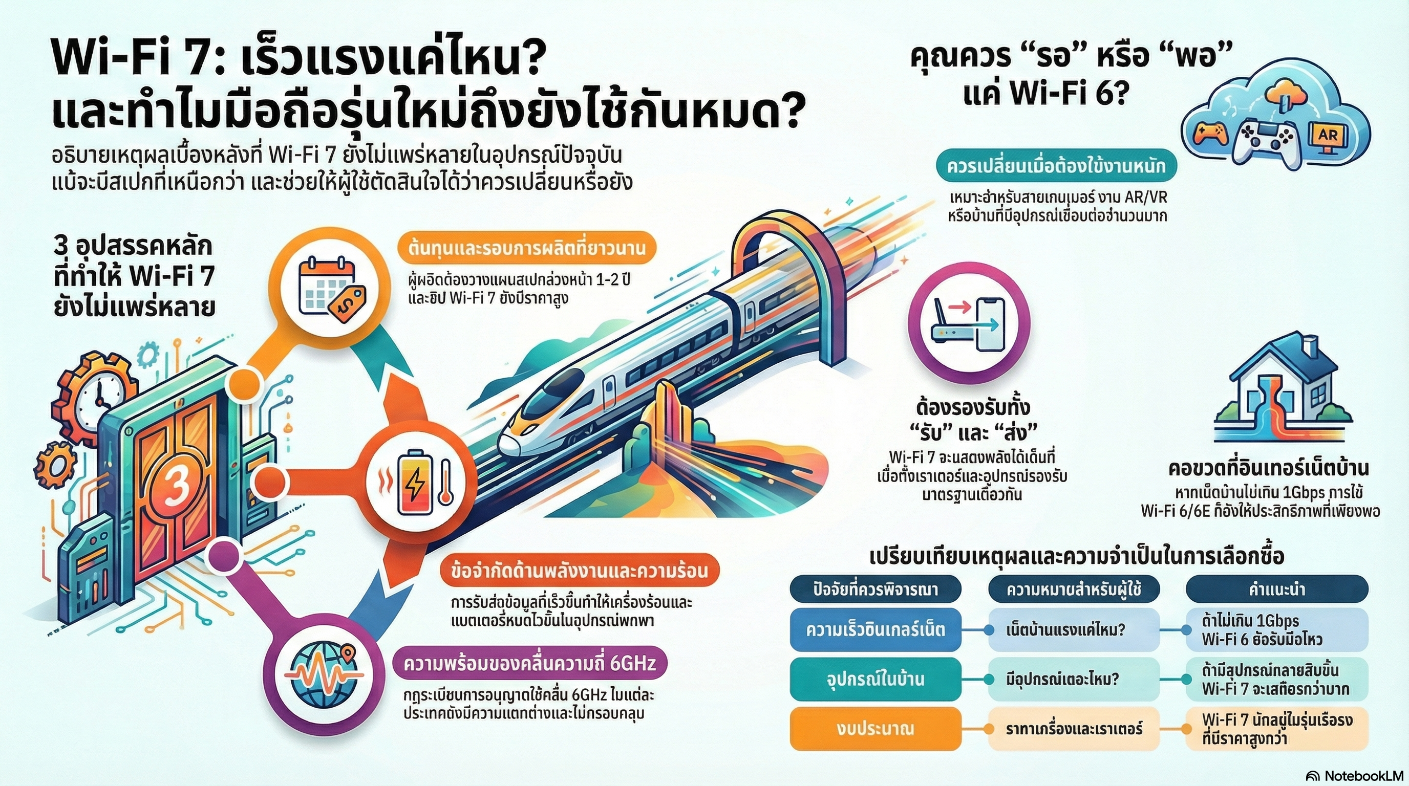 อินโฟกราฟิกอธิบาย Wi-Fi 7 เร็วแค่ไหน เทียบ Wi-Fi 6 และเหตุผลที่มือถือรุ่นใหม่ยังไม่ใช้ทั้งหมด
